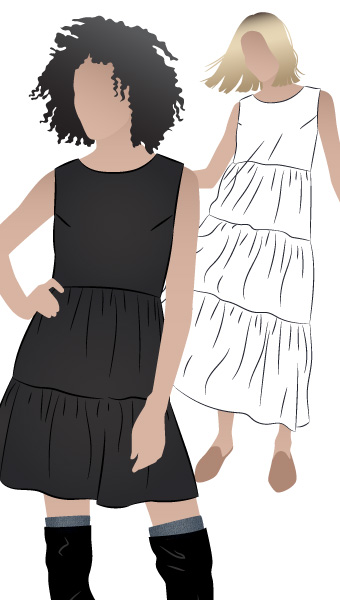 Nova Midi Dress By Style Arc - Slip on three tired sleeveless midi dress.