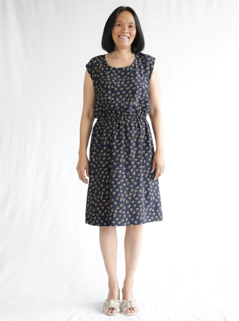Olivia Dress Sewing Pattern By Style Arc - Shift dress with elastic waist and extended shoulder line