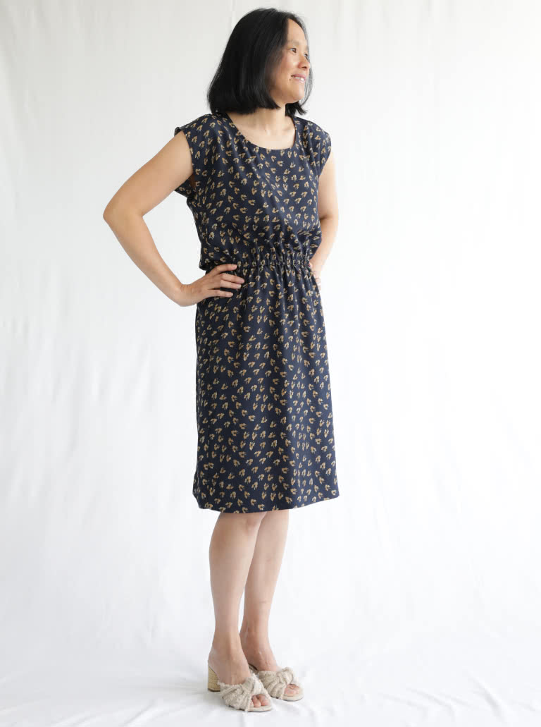 Olivia Dress Sewing Pattern By Style Arc - Square shaped dress with extended shoulder line and elastic waist.