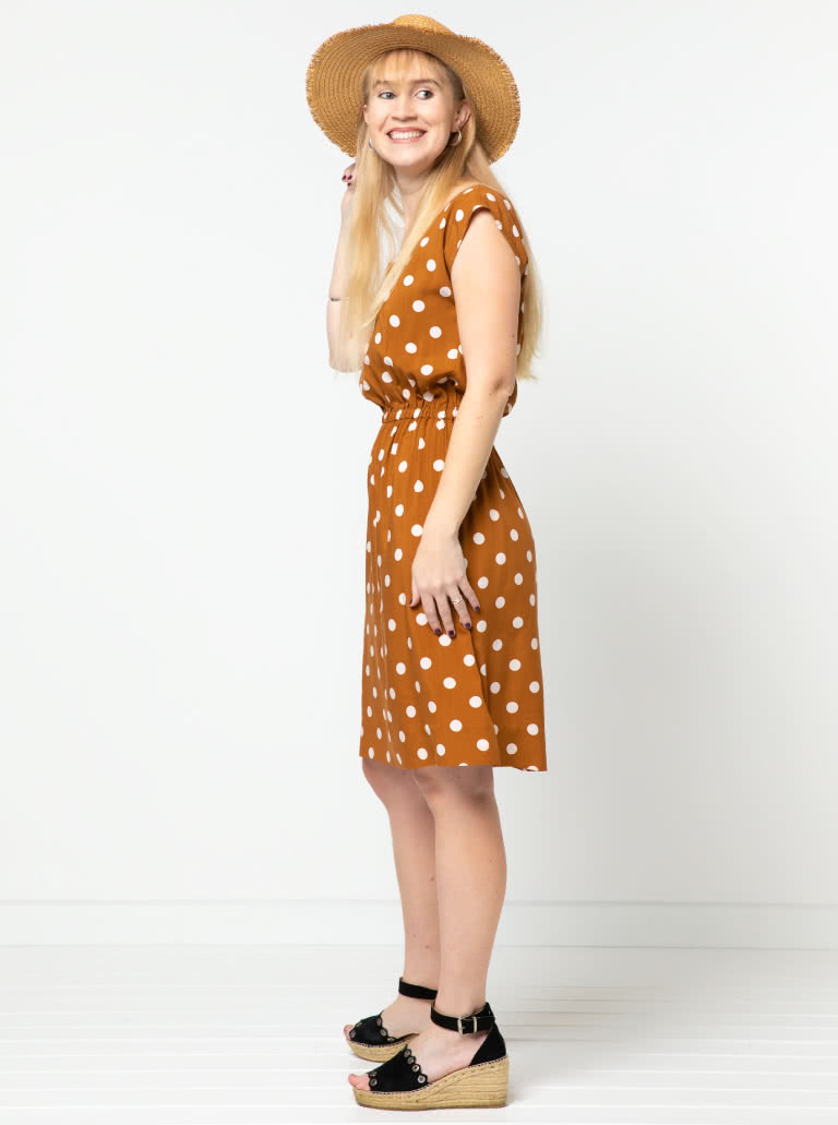 Olivia Dress Sewing Pattern By Style Arc - Square shaped dress with extended shoulder line and elastic waist.