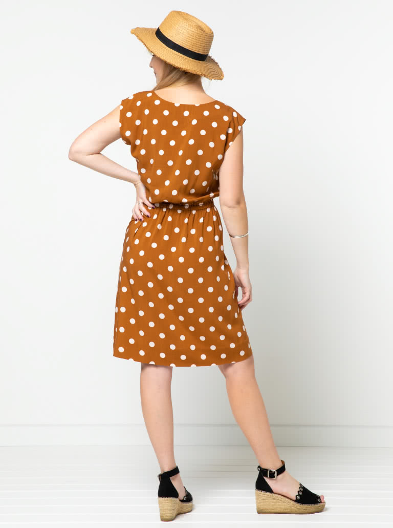 Olivia Dress Sewing Pattern By Style Arc - Square shaped dress with extended shoulder line and elastic waist.