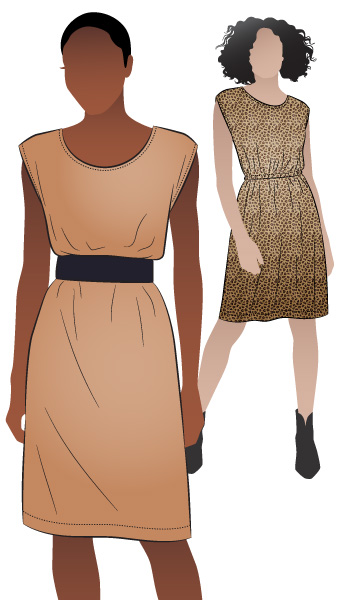 Olivia Dress By Style Arc - Square shaped dress with extended shoulder line and elastic waist.