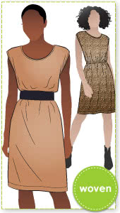 Olivia Dress Sewing Pattern By Style Arc - Square shaped dress with extended shoulder line and elastic waist.