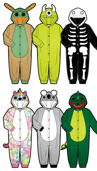 Onesie Kids Add Ons By Style Arc - Pattern pieces for 11 different characters to add to your Onesie pattern. Use your imagination to create your unique character, for kids 2-14