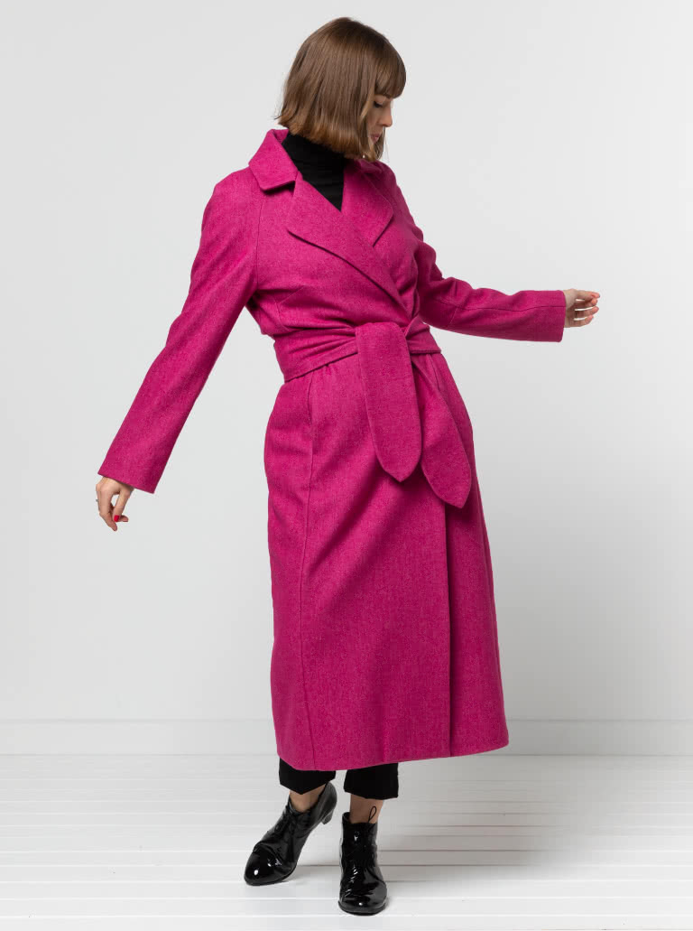 Ormond Designer Coat By Style Arc - Long length or shorter length fully lined wrap front coat with waist ties and raglan sleeves.