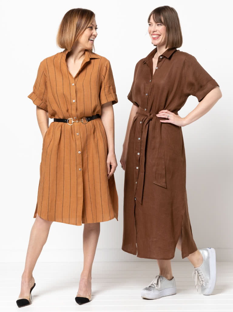 Palmer Woven Dress By Style Arc - Short sleeved shirtmaker dress with side splits and inseam pockets.