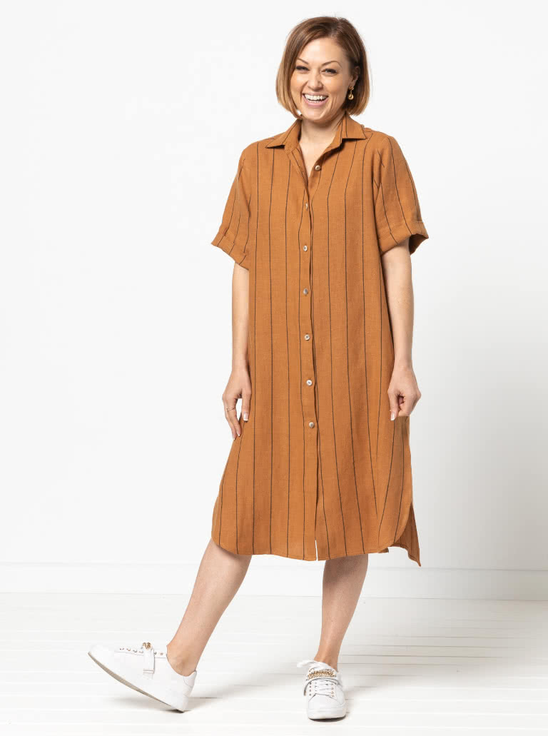 Palmer Woven Dress By Style Arc - Short sleeved shirtmaker dress with side splits and inseam pockets.