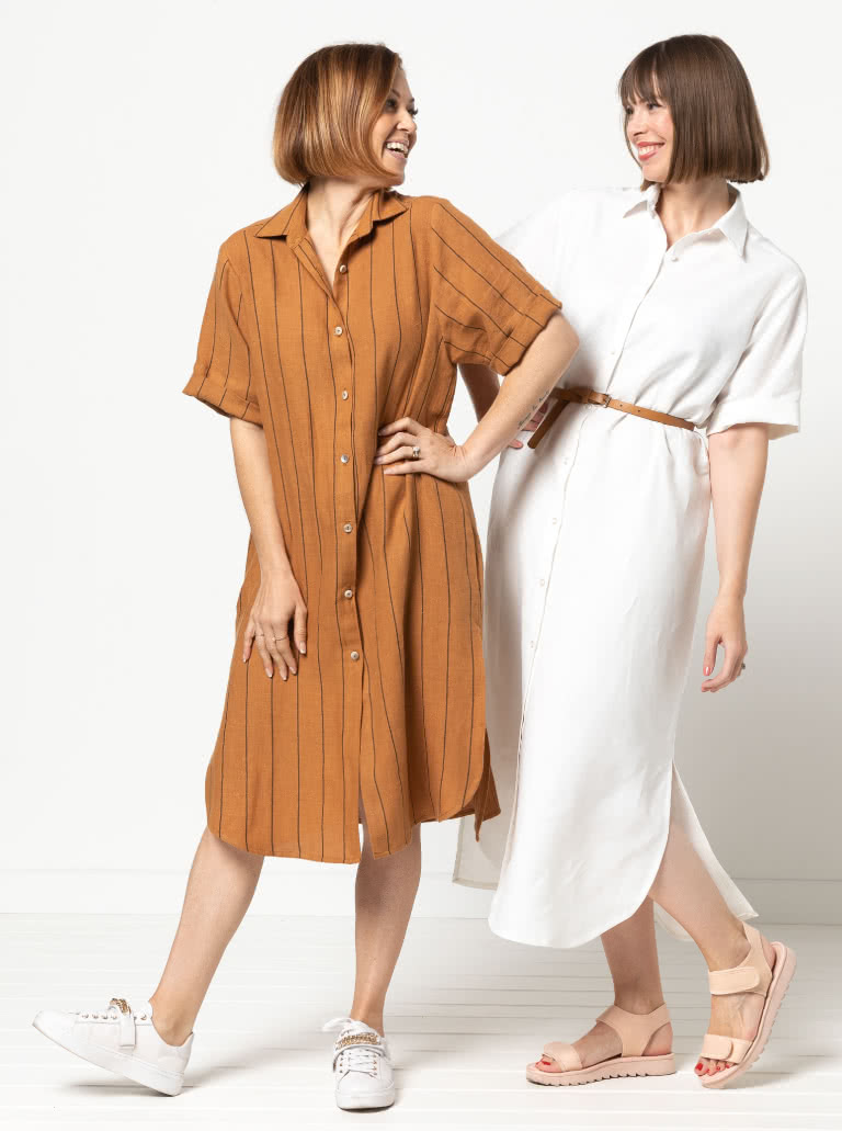 Palmer Woven Dress By Style Arc - Short sleeved shirtmaker dress with side splits and inseam pockets.