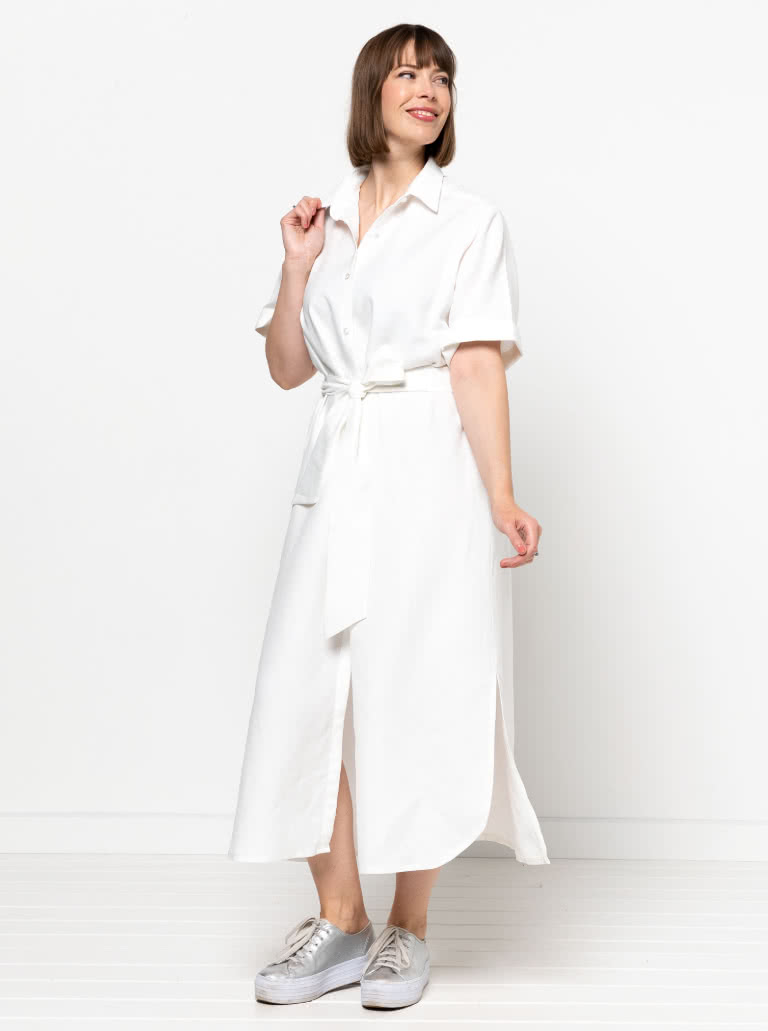 Palmer Woven Dress By Style Arc - Short sleeved shirtmaker dress with side splits and inseam pockets.