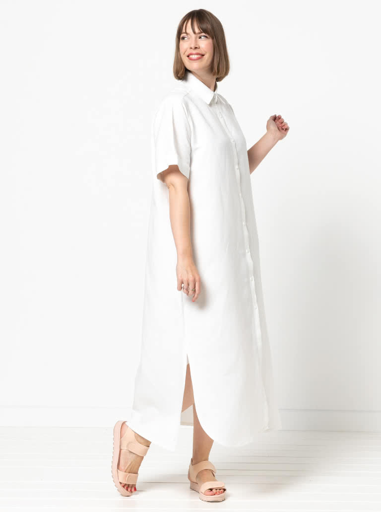 Palmer Woven Dress By Style Arc - Short sleeved shirtmaker dress with side splits and inseam pockets.