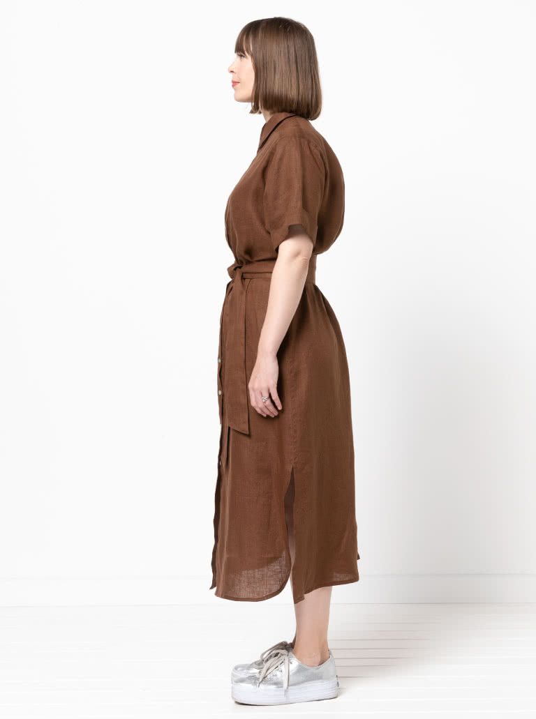 Palmer Woven Dress By Style Arc - Short sleeved shirtmaker dress with side splits and inseam pockets.