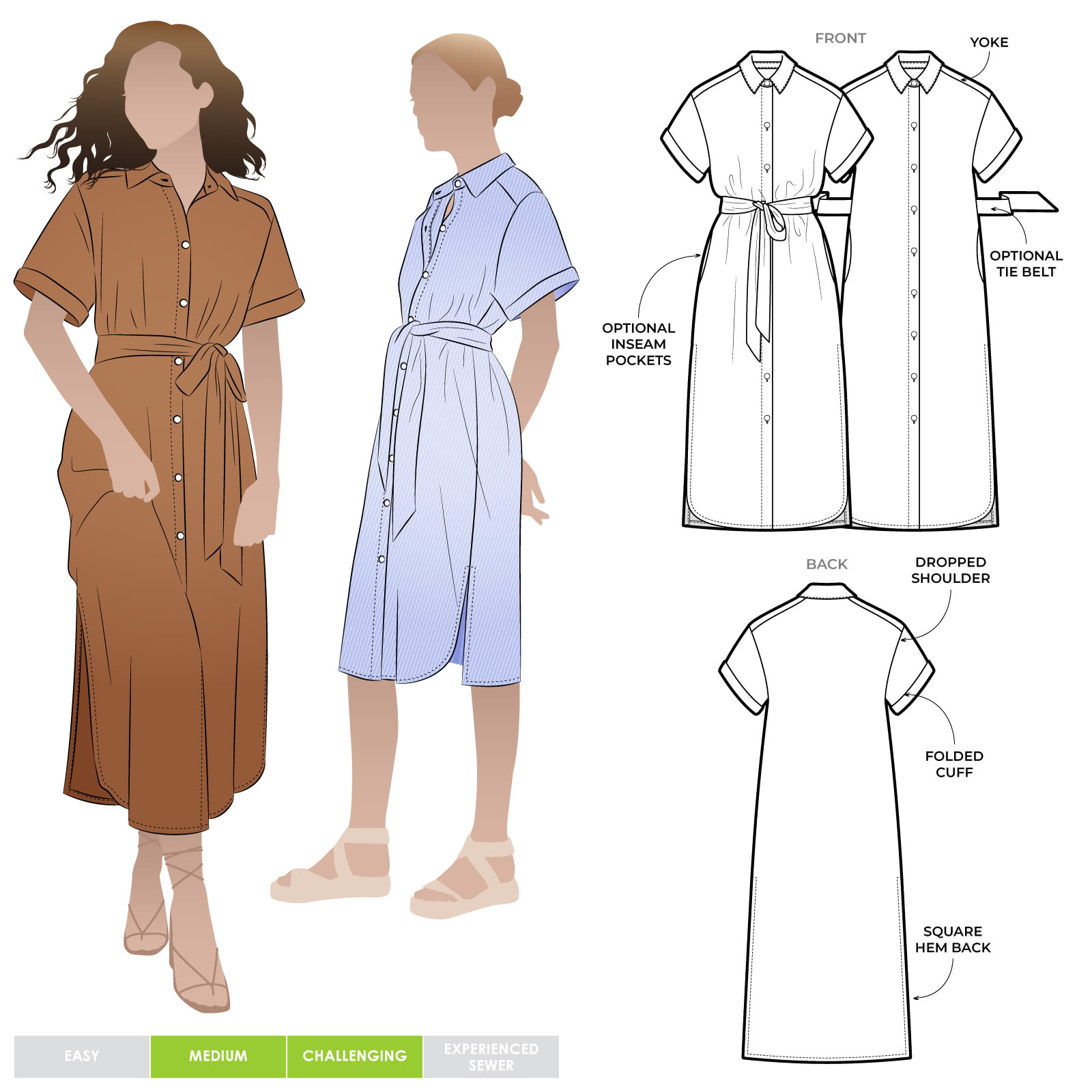 Palmer Woven Dress Palmer Woven Dress by Style Arc - Short sleeved shirtmaker dress with side splits and inseam pockets