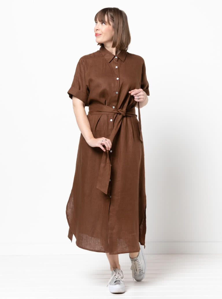 Palmer Woven Dress By Style Arc - Short sleeved shirtmaker dress with side splits and inseam pockets.