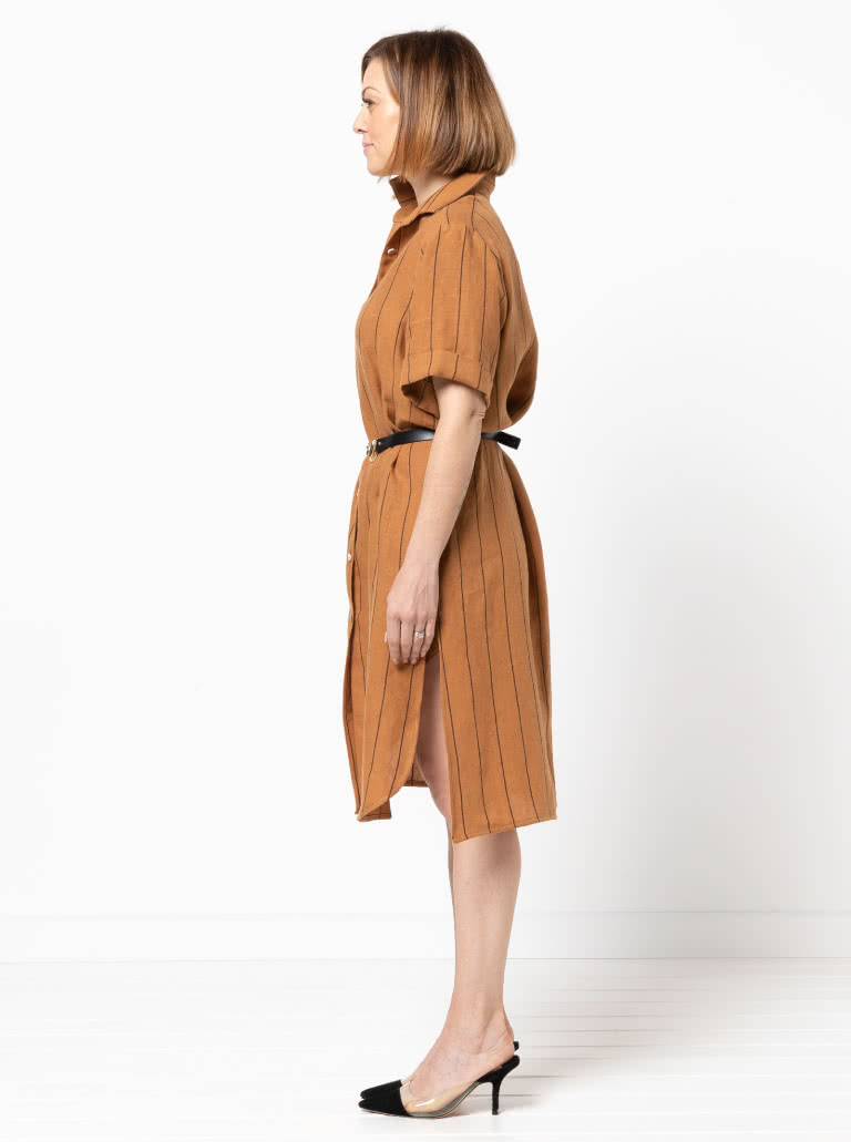 Palmer Woven Dress By Style Arc - Short sleeved shirtmaker dress with side splits and inseam pockets.