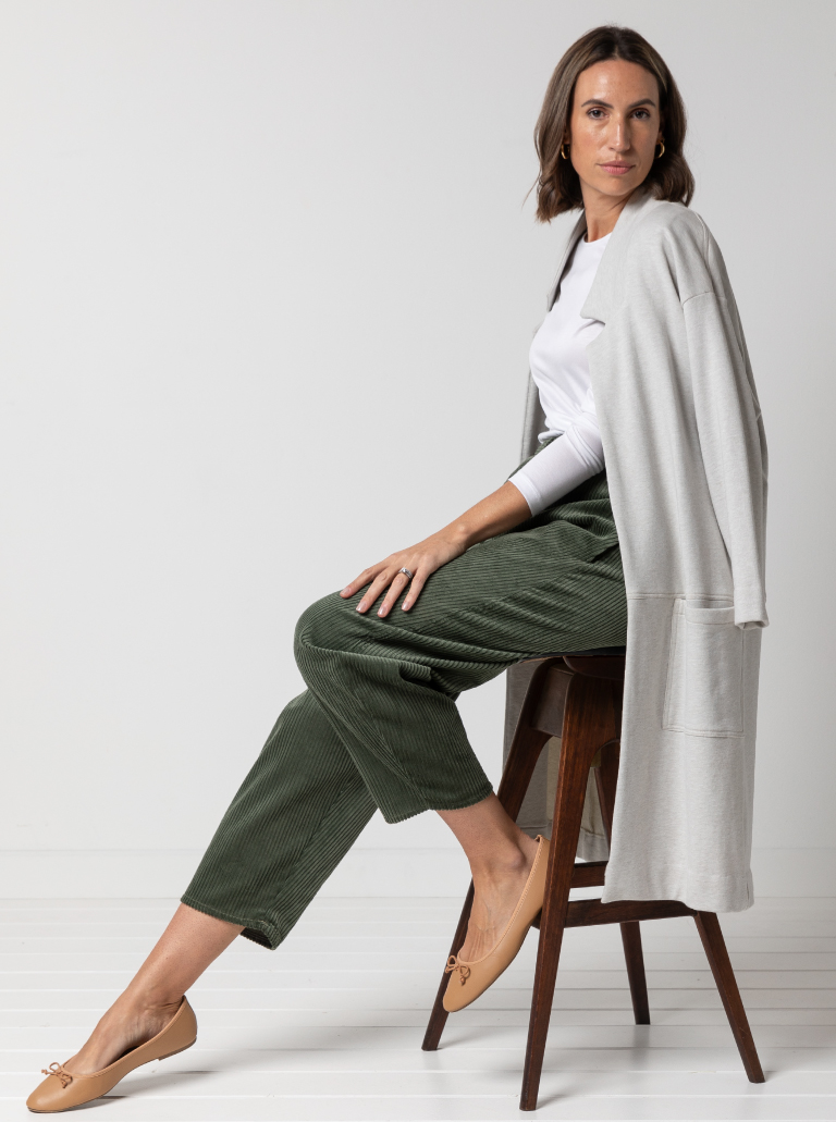 Parker Knit Coat Sewing Pattern By Style Arc - On trend long line casual knit coat with patch pockets.