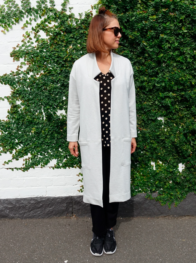 Parker Knit Coat Sewing Pattern By Style Arc - On trend long line casual knit coat with patch pockets.