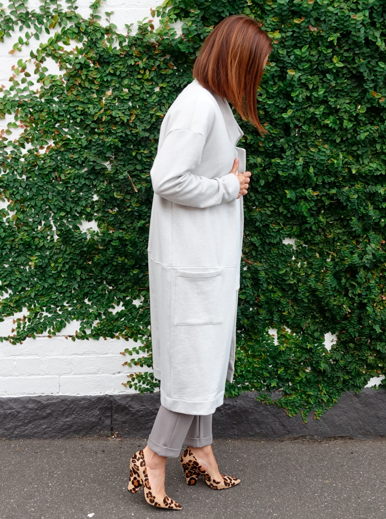 Parker Knit Coat Sewing Pattern By Style Arc - On trend long line casual knit coat with patch pockets.