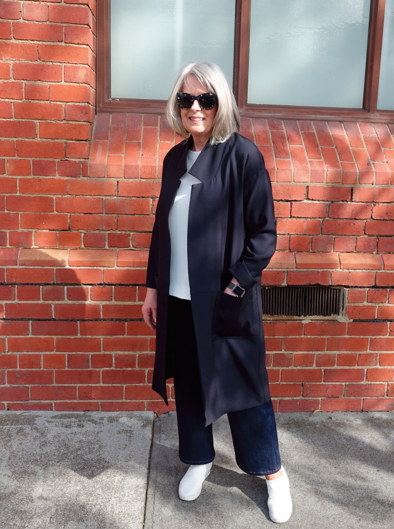 Parker Knit Coat Sewing Pattern By Style Arc - On trend long line casual knit coat with patch pockets.