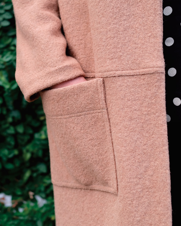 Parker Knit Coat Sewing Pattern By Style Arc - On trend long line casual knit coat with patch pockets.