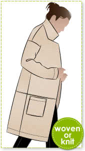 Parker Coat Sewing Pattern By Style Arc - On trend long line casual knit coat with patch pockets.