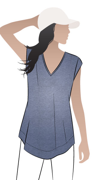 Parker Tunic By Style Arc - V-neck tunic with a cap sleeve and rounded hem facings.