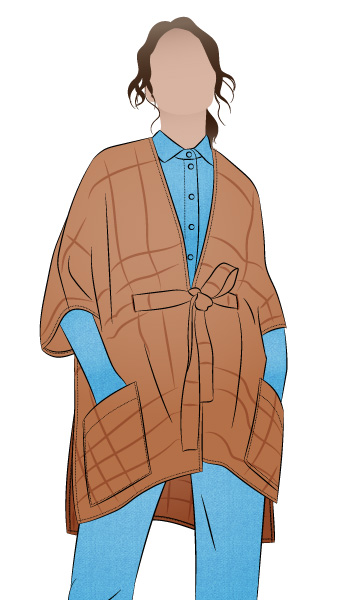Percy Poncho By Style Arc - Square shaped open front poncho featuring a tie belt and patch pockets Sewing Tutorial Click here for a step by step tutorial for the Percy Poncho