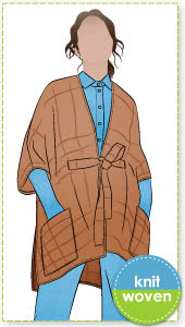 Percy Poncho By Style Arc - Square shaped open front poncho featuring a tie belt and patch pockets