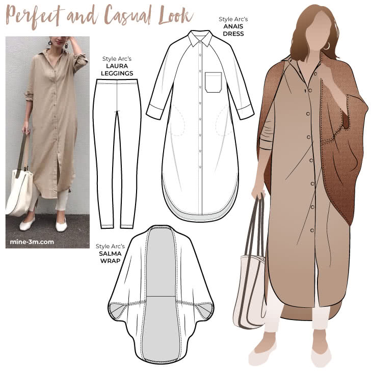 Perfect and Casual Look Sewing Pattern Bundle By Style Arc - A cosy trans seasonal casually cool discounted bundle with dress, leggings and wrap.