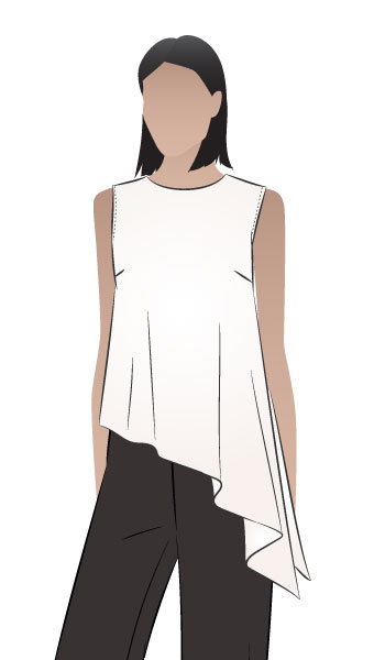 Perry Woven Top By Style Arc - Asymmetrical sleeveless top sewing pattern with side split