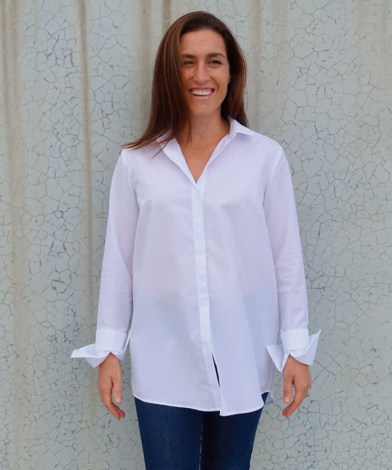 Phoebe Overshirt Sewing Pattern By Style Arc - Man-style over shirt with a designer cuff.