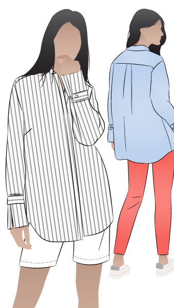 Phoebe Overshirt By Style Arc - Man-style over shirt with a designer cuff.