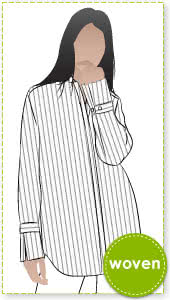 Phoebe Overshirt Sewing Pattern By Style Arc - Man-style over shirt with a designer cuff.