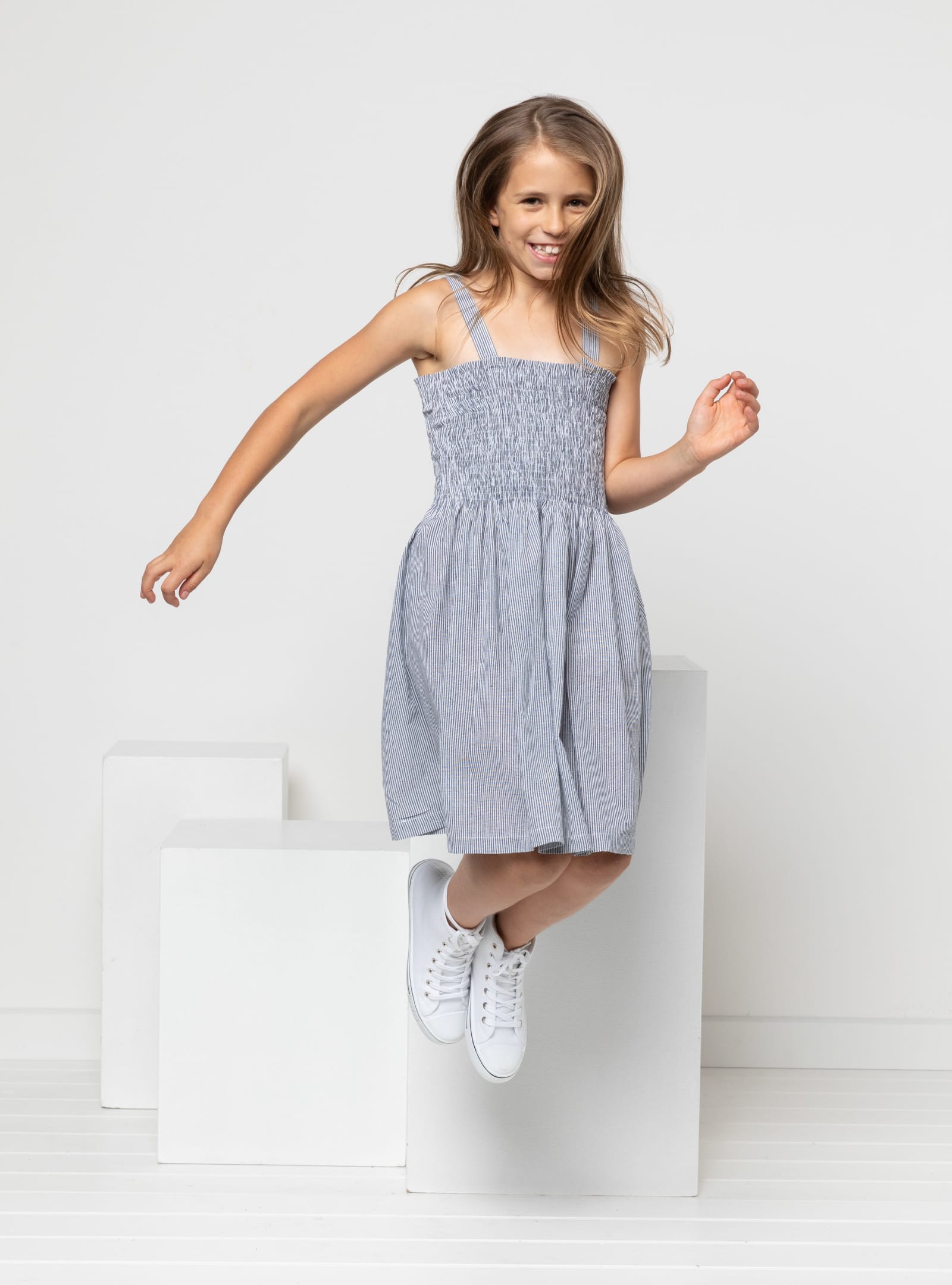 Pippa Kids Dress And Top By Style Arc - Shirred sundress and top, with optional shoulder ties for kids in sizes 2-14