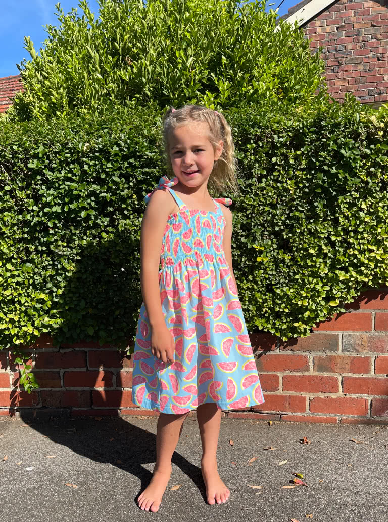 Pippa Kids Dress and Top By Style Arc - Shirred sundress and top, with shoulder ties for kids in sizes 2-8.