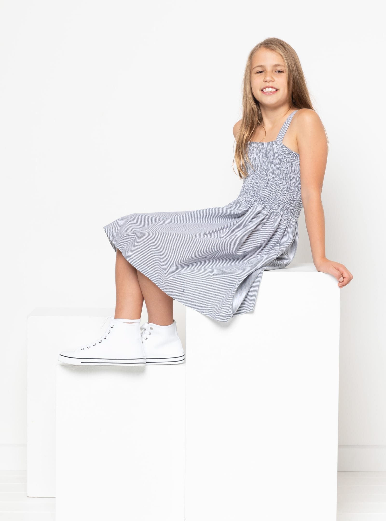 Pippa Kids Dress And Top By Style Arc - Shirred sundress and top, with optional shoulder ties for kids in sizes 2-14