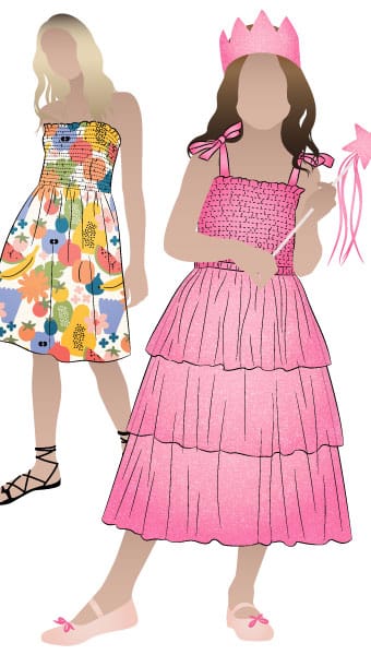 Pippa Kids Dress And Top By Style Arc - Shirred sundress and top, with optional shoulder ties for kids in sizes 2-14
