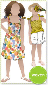 Pippa Kids Dress and Top By Style Arc - Shirred sundress and top, with shoulder ties for kids in sizes 2-8.