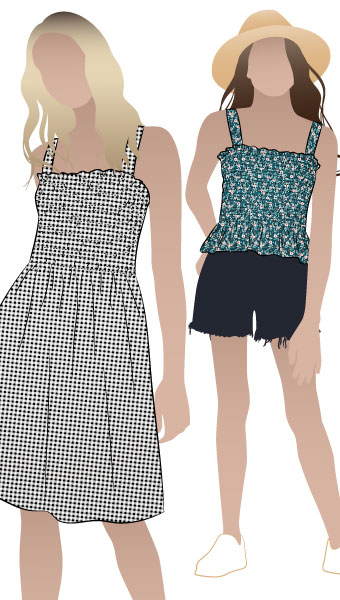 Pippa Teens Dress and Top By Style Arc - Shirred sundress and top, with shoulder ties for kids in sizes 8-16.