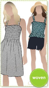 Pippa Teens Dress and Top By Style Arc - Shirred sundress and top, with shoulder ties for kids in sizes 8-16.