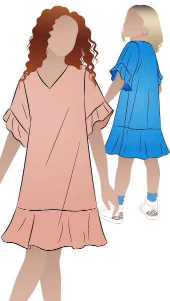 Pixie Kids Woven Dress By Style Arc - Easy fit dress with short sleeve and flounce and hem flounce, for Kids 02-14
