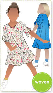 Pixie Kids Woven Dress By Style Arc - Easy fit dress with short sleeve and flounce and hem flounce, for Kids 02-08