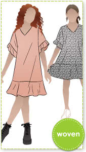 Pixie Teens Woven Dress By Style Arc - Easy fit dress with short sleeve and flounce and hem flounce, for teens 08-16.