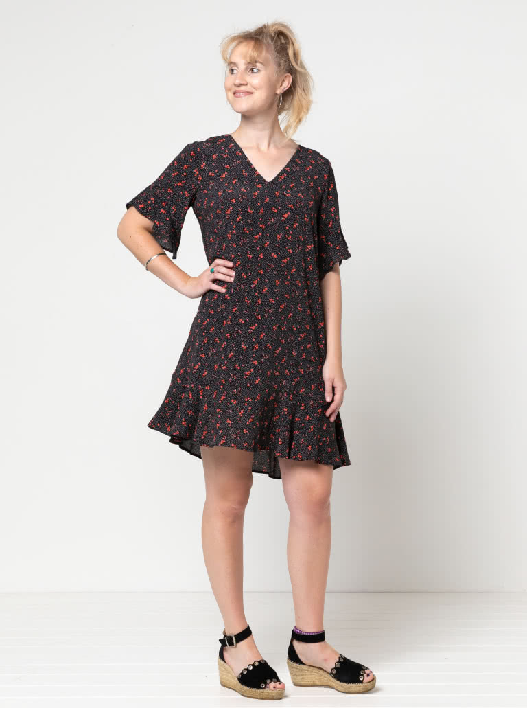 Pixie Woven Dress By Style Arc - Shift dress with short sleeve and hem flounces