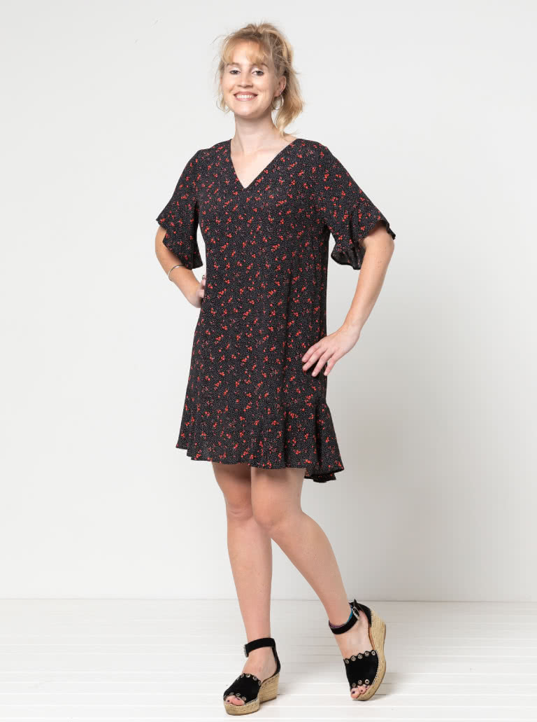 Pixie Woven Dress By Style Arc - Shift dress with short sleeve and hem flounces