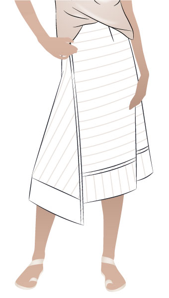 Quinn Woven Skirt By Style Arc - Panelled asymmetric skirt. Make in a single-coloured fabric or mix textures and contrast bindings. Pair with the Quinn Woven Top.