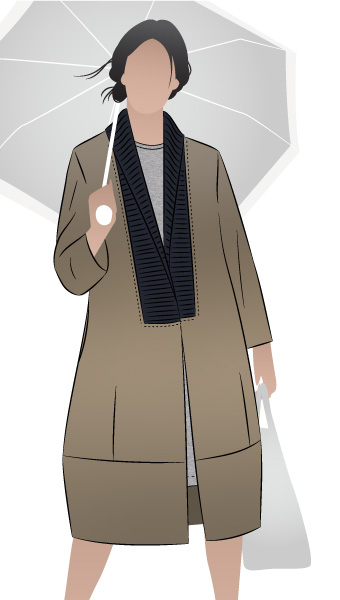 Rana Designer Coat By Style Arc - Designer coat with an interesting shaped silhouette and two collar options, wrap front and inseam pockets.