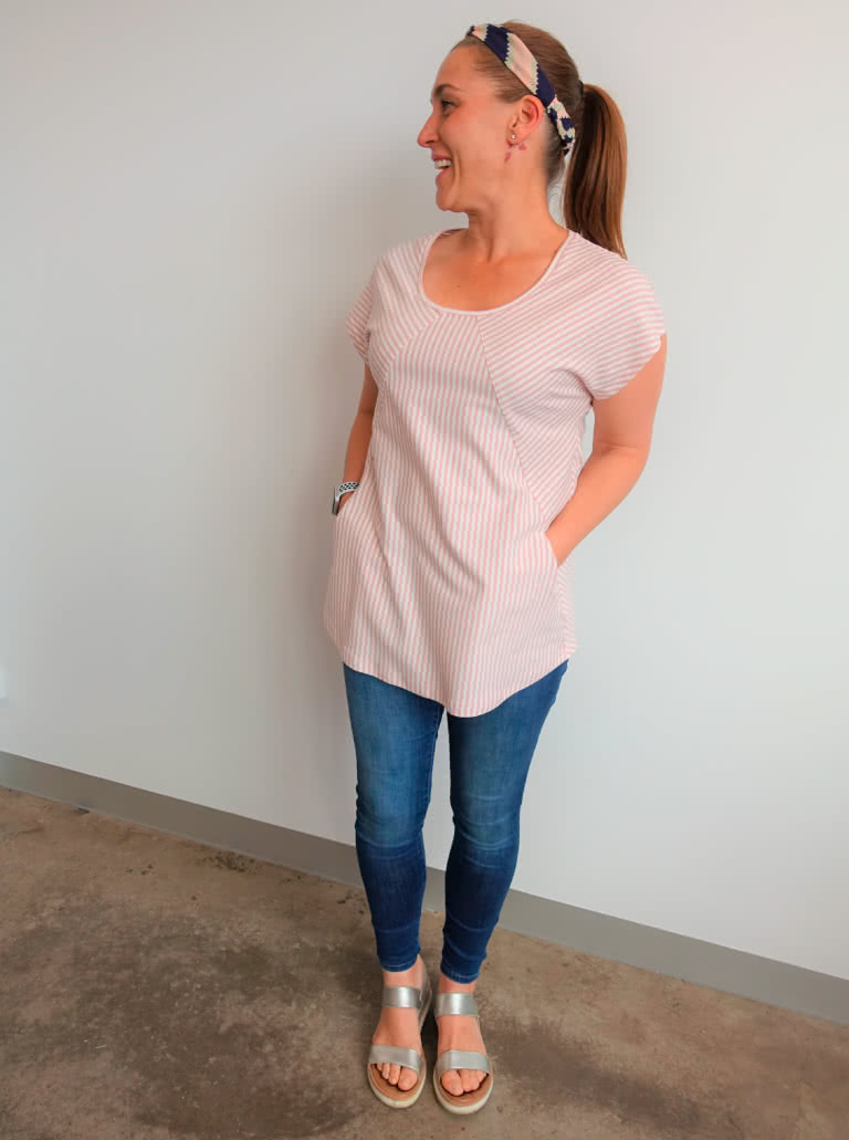 Reece Knit Tunic By Style Arc - Tunic style featuring a round neck and angled design lines with in seam pockets.