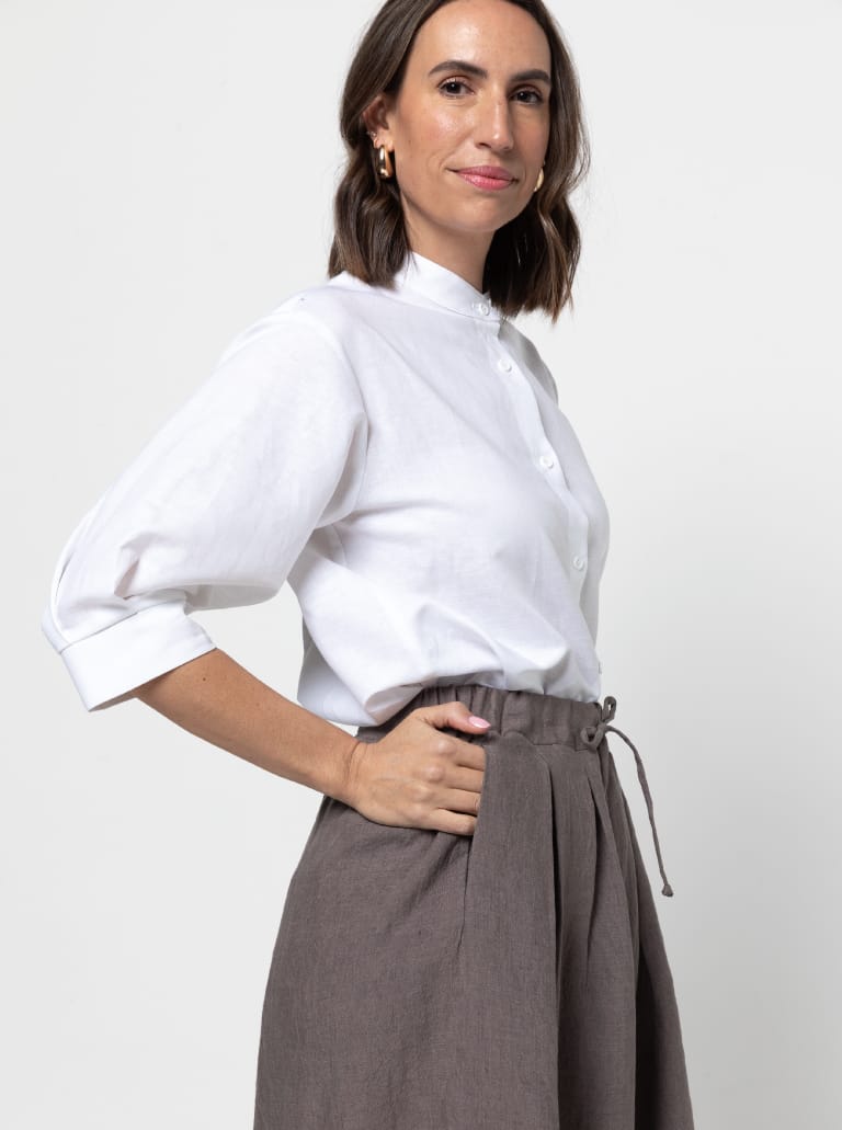 Reeve Woven Culotte By Style Arc - Wide leg cropped pant with hem tucks, inseam pockets and elastic waistband.