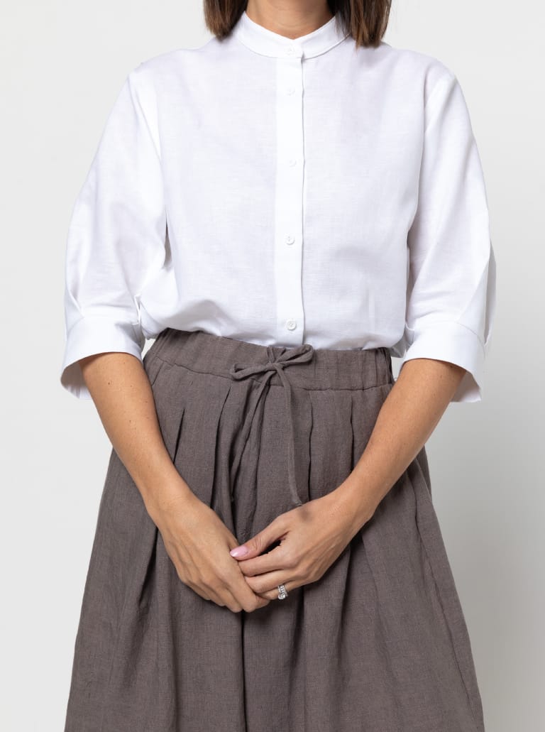 Reeve Woven Culotte By Style Arc - Wide leg cropped pant with hem tucks, inseam pockets and elastic waistband.