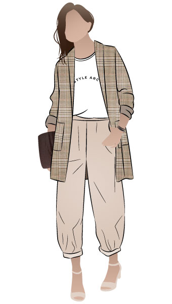 Relaxed Blazer Look By Style Arc - Up your casual dressing game with our latest discount pattern bundle that includes the Bob Woven Pant, Loren Jacket and Teagan Knit Top.